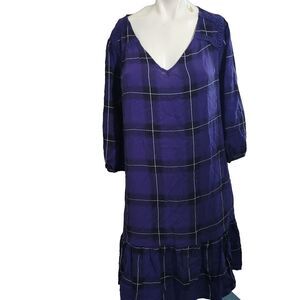 NEW Live to be spoiled Small dress plaid pleated lightweight v-neck longsleeve